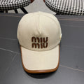 MIU MIU MM BASEBALL CAP IN LIGHT BEIGE FABRIC AND CALFSKIN