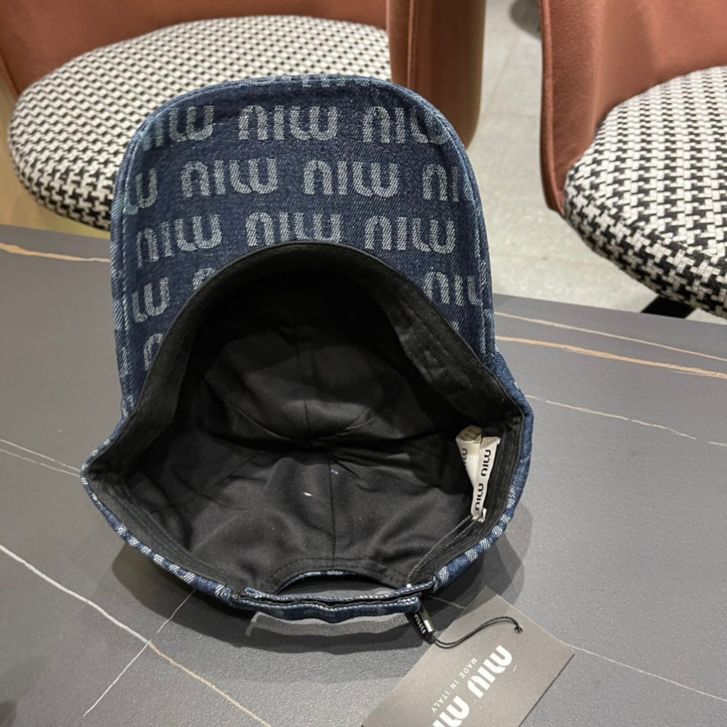 MIU MIU MM BASEBALL CAP IN BLUE DENIM