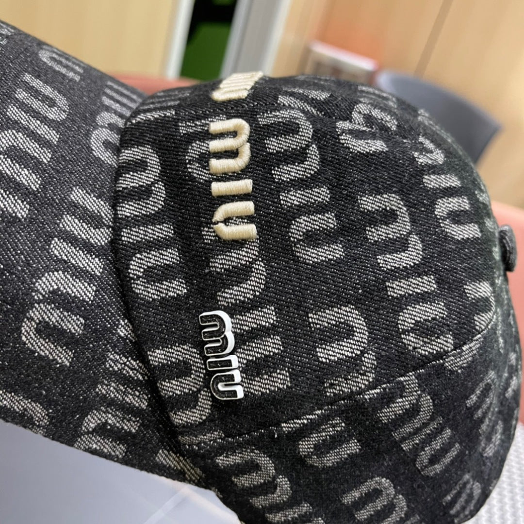 MIU MIU MM BASEBALL CAP IN DARK SLATE GRAY DENIM