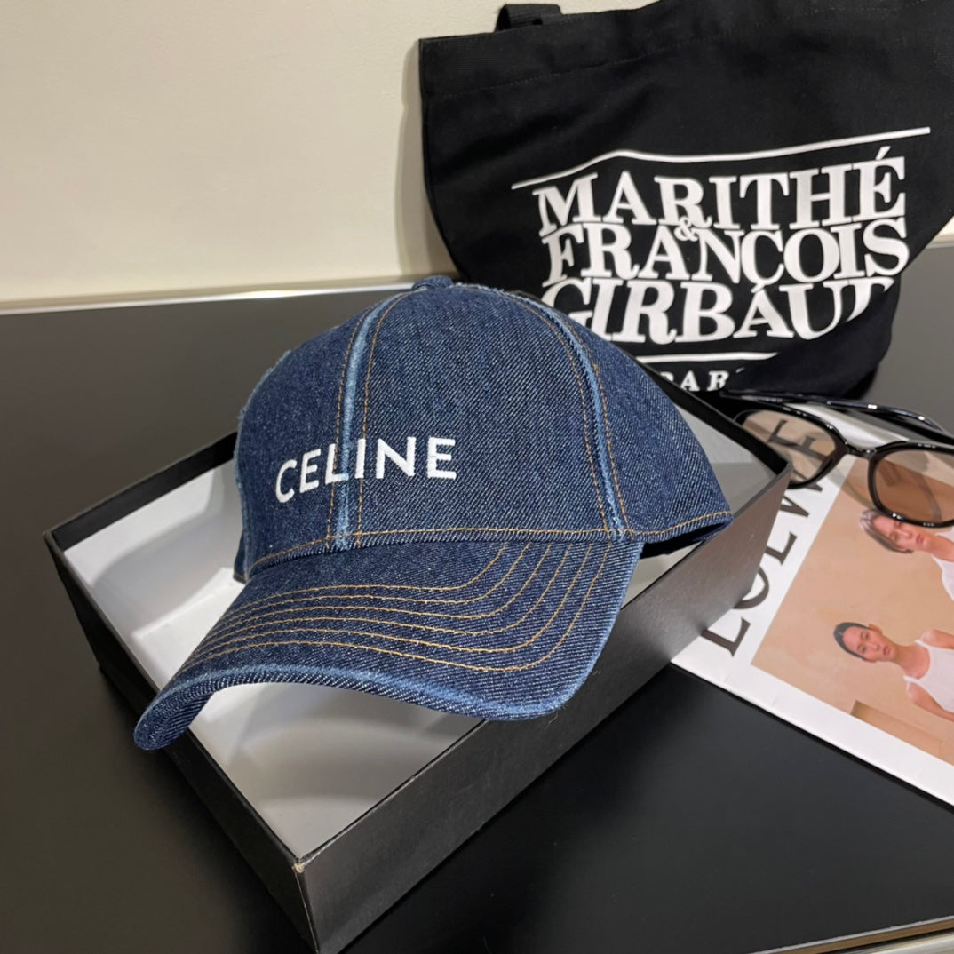 CELINE 25S BASEBALL CAP IN DENIM BLUE LETTER EMBROIDERY