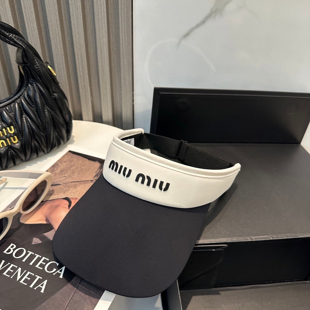 MIU MIU MM SPORT VISOR CAP IN BLACK MIX WHITE FABRIC