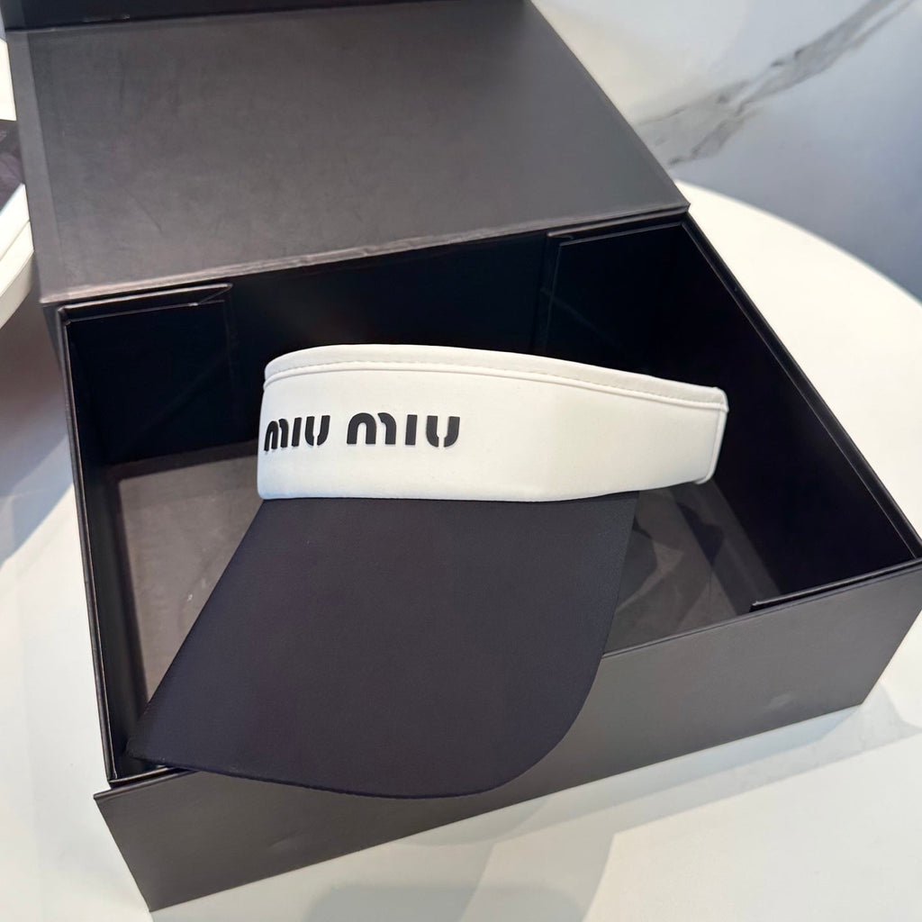 MIU MIU MM SPORT VISOR CAP IN BLACK MIX WHITE FABRIC