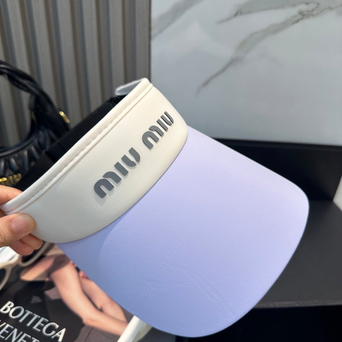 MIU MIU MM SPORT VISOR CAP IN PASTEL PURPLE MIX WHITE FABRIC