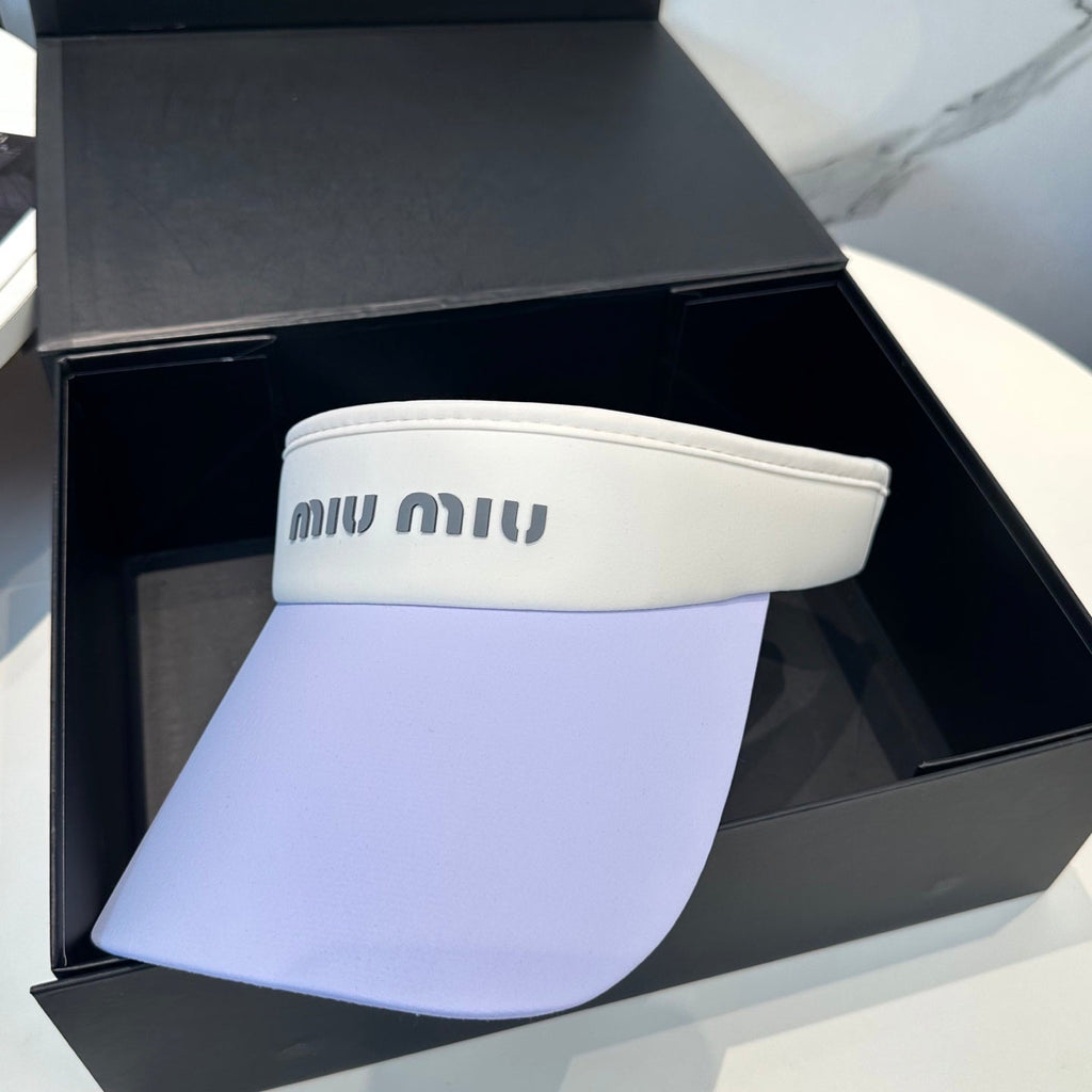 MIU MIU MM SPORT VISOR CAP IN PASTEL PURPLE MIX WHITE FABRIC