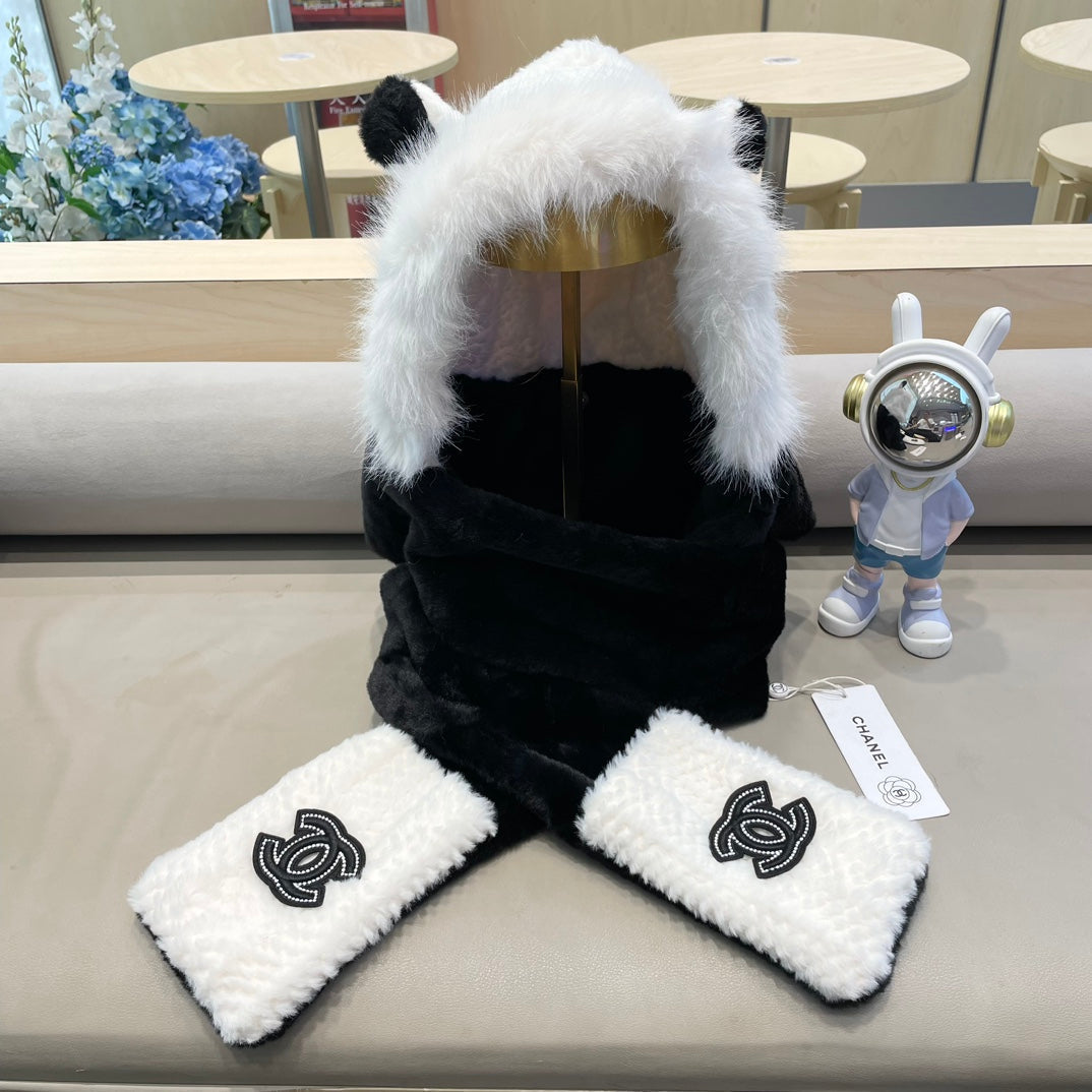 CHANEL BALACLAVA HAT IN BLACK MIX WHITE FLEECE 422216