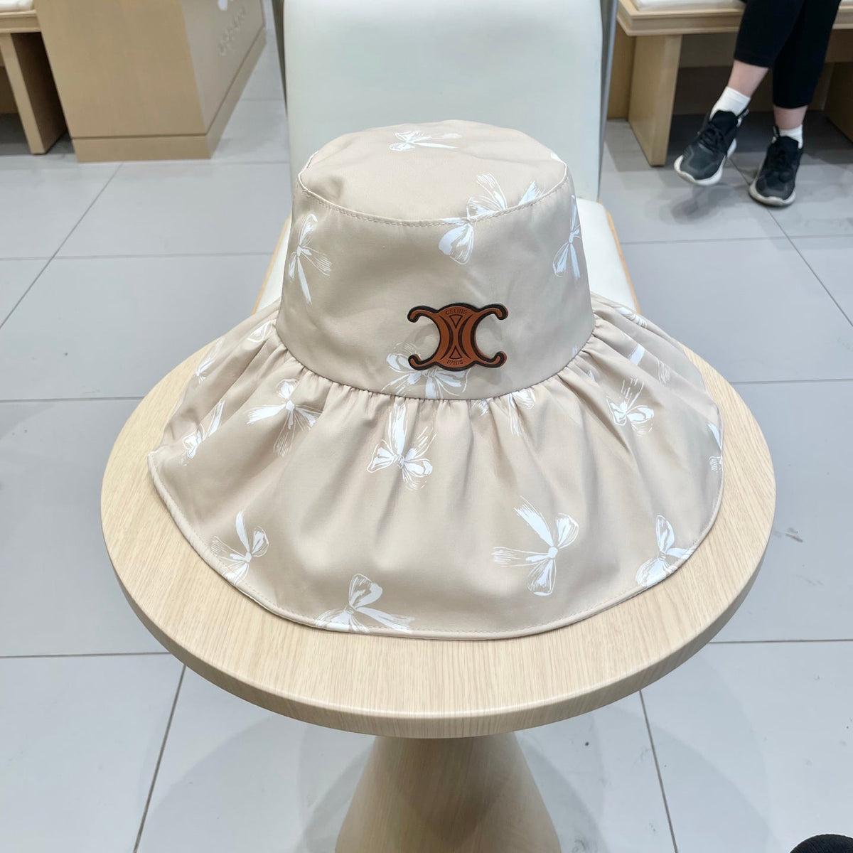 CELINE 25S BUCKET BOW HAT 733403 IN BEIGE