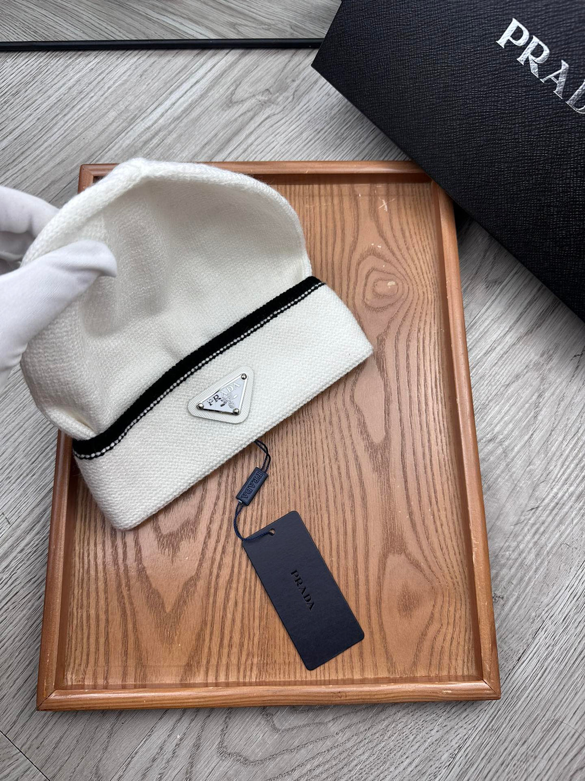 PRADA BEANIE HAT IN WHITE WOOL 349649